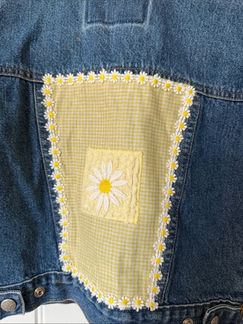 Jilly Bean - Kids Blue Denim Jacket with Yellow Daisy Patch Accents - 2T